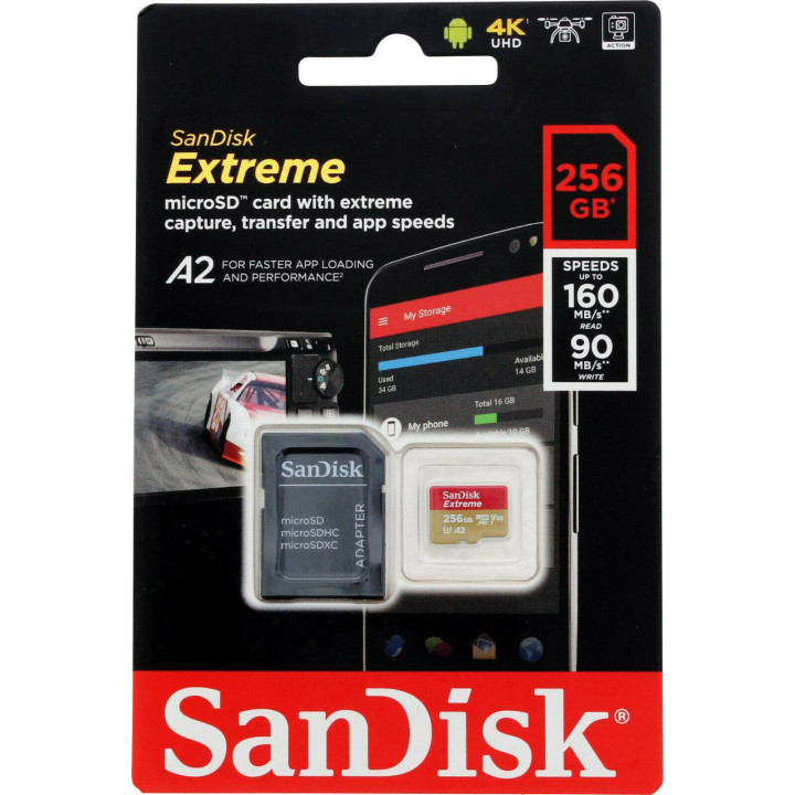 Cartão de memória SanDisk Extreme 256GB MicroSDXC UHS-I Classe 10