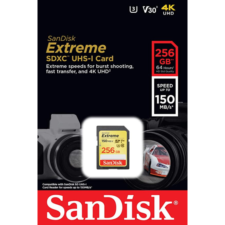 Cartão de memória SanDisk Extreme 256GB SDXC UHS-I Classe 10
