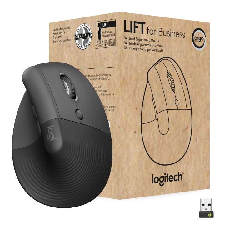 Logitech Lift for Business rato Mão direita RF Wireless + Bluetooth Ótico 4000 DPI