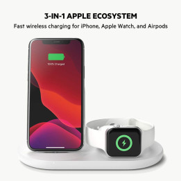 Base de carregamento sem fios Belkin Boost Charge 3-in-1 para Apple AirPods, AirPods Pro, iPhone Branco