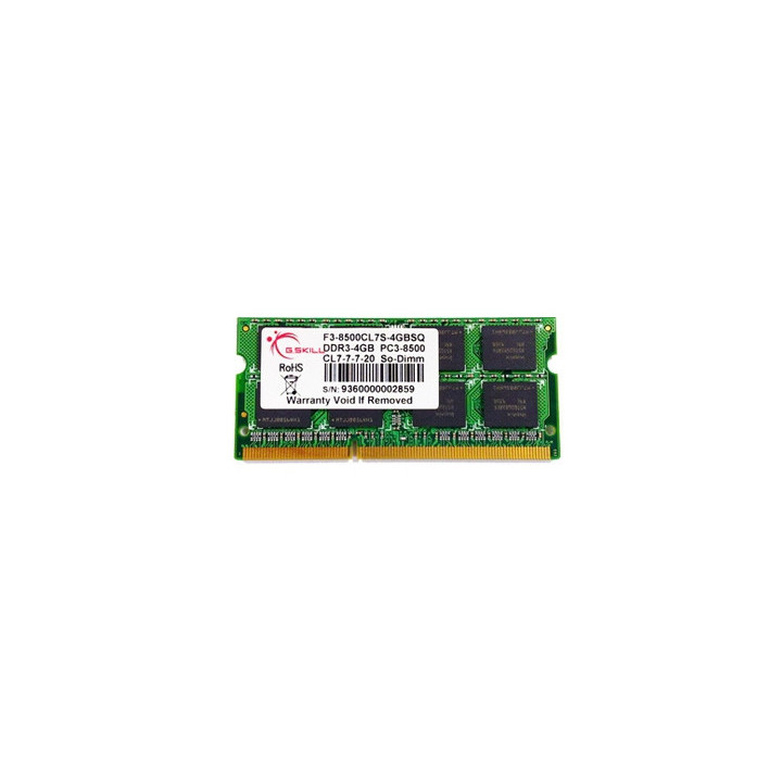 G.Skill 4GB DDR3 204-pin SO-DIMM módulo de memória 1 x 4 GB 1066 MHz ECC