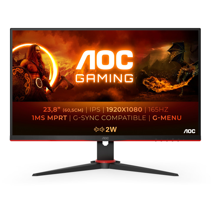 AOC 24G2SPU BK monitor de ecrã 60,5 cm (23.8") 1920 x 1080 pixels Full HD Preto, Vermelho