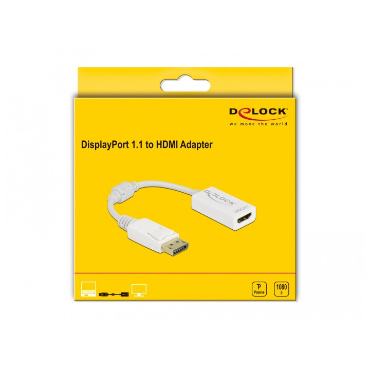 DeLOCK 61015 adaptador de cabo de vídeo 0,15 m DisplayPort HDMI Type A (Standard) Branco