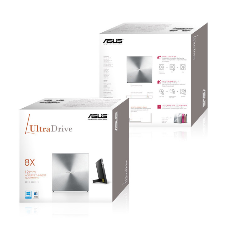 ASUS SDRW-08U5S-U unidade de disco ótico DVD Super Multi DL Metálico