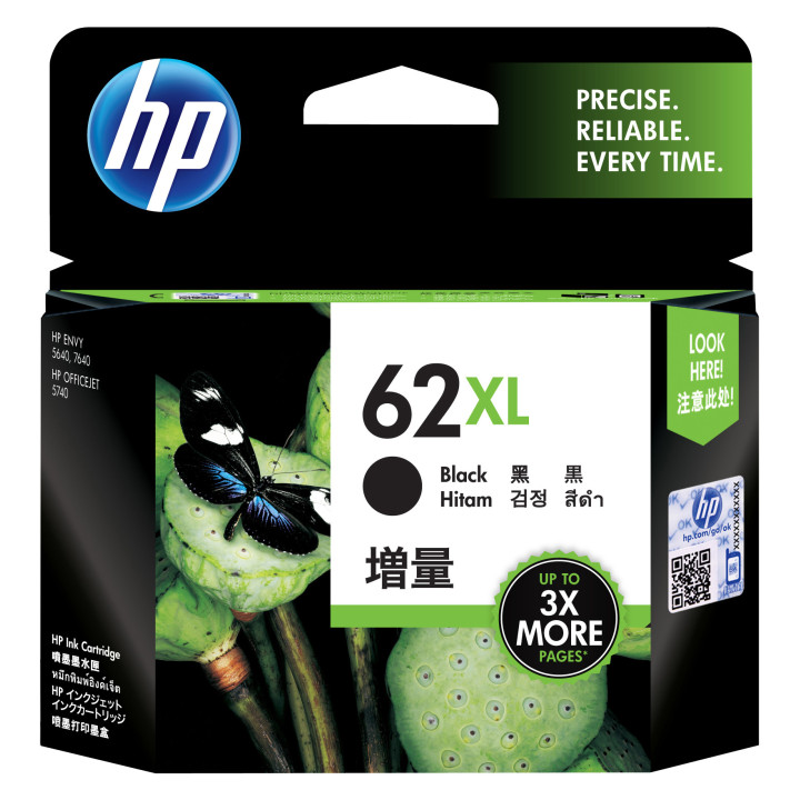 HP Tinteiro original 62XL Preto de elevado rendimento