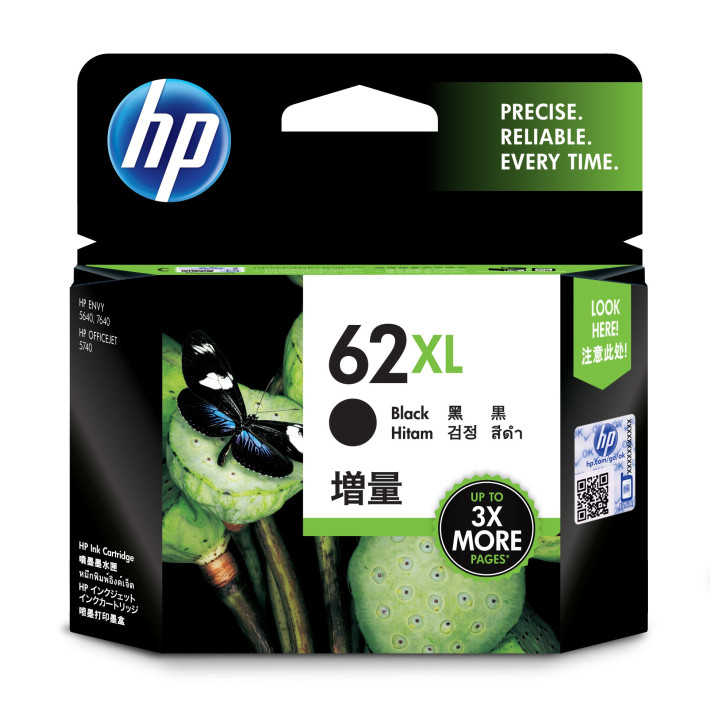 HP Tinteiro original 62XL Preto de elevado rendimento