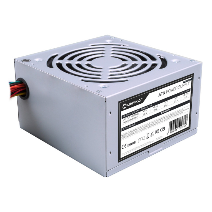 UNYKAch ATX 500W fonte de alimentação 20+4 pin ATX Prateado