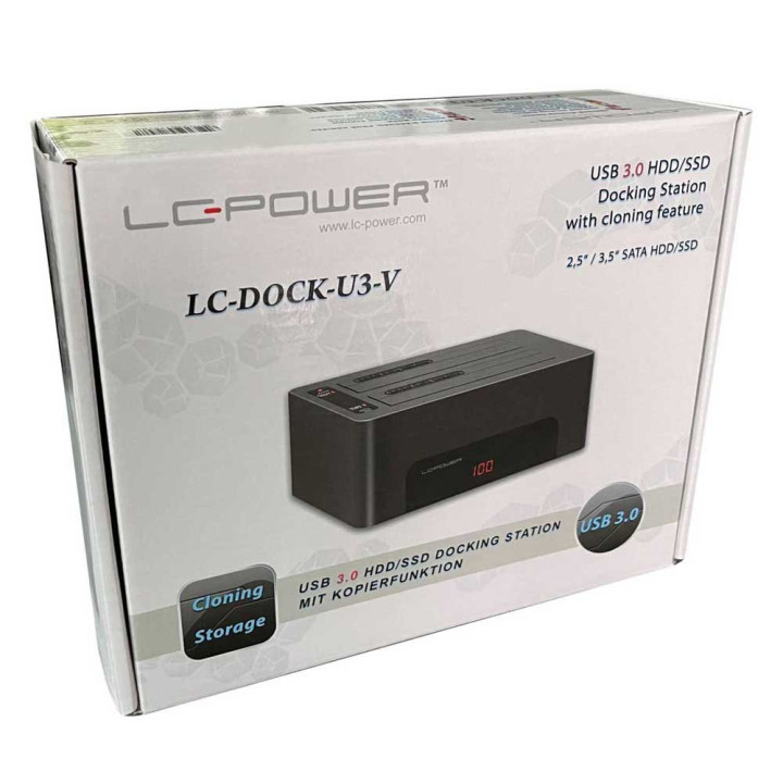 Docking Station LC-Power LC-DOCK-U3-V p/ Discos Rígidos 2.5'' / 3.5'' USB 3.2 Gen 1 (3.1 Gen 1) Preta