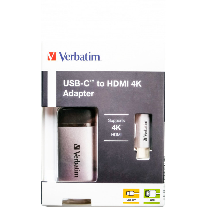 Verbatim 49143 adaptador de cabo de vídeo 0,1 m USB Type-C HDMI Preto, Prateado