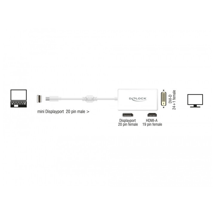 Delock Adapter mini DisplayPort 1.1 male p/ DisplayPort / HDMI / DVI