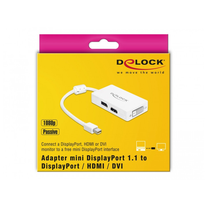 Delock Adapter mini DisplayPort 1.1 male p/ DisplayPort / HDMI / DVI