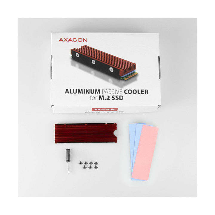 Axagon CLR-M2 Sistema de Arrefecimento de Computador Disco de estado sólido (SSD) Dissipador de calor Radiador Preto, Vermelho