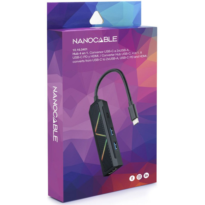 Hub USB-C Nanocable 2x USB-A + USB-C PD 3.0 (100W) + HDMI