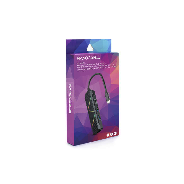 Nanocable 10.16.0501 base & duplicador de portas Com fios USB 3.2 Gen 1 (3.1 Gen 1) Type-C Preto