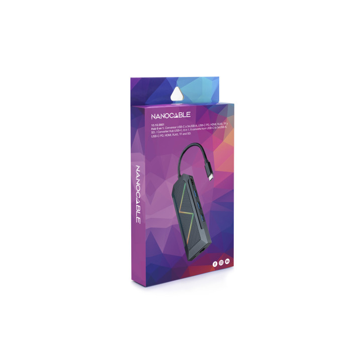 Nanocable 10.16.0801 base & duplicador de portas Com fios USB 3.2 Gen 1 (3.1 Gen 1) Type-C Preto