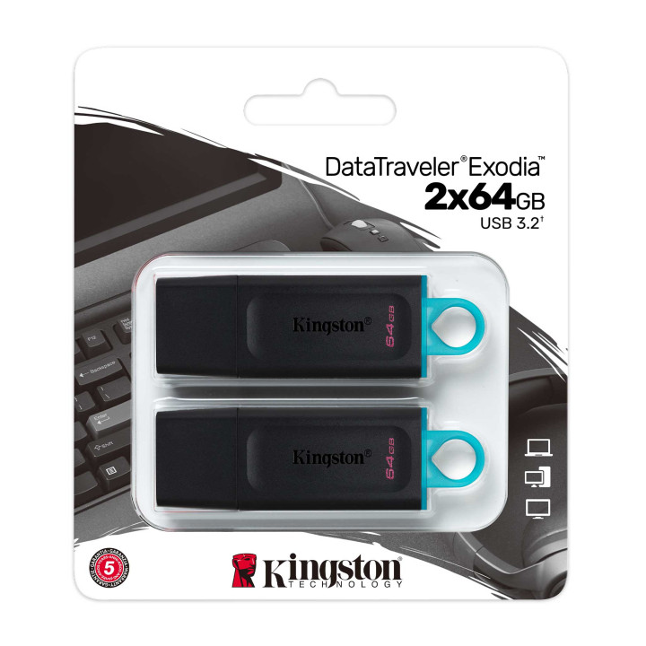 Kingston Technology DataTraveler Exodia unidade de memória USB 64 GB USB Type-A 3.2 Gen 1 (3.1 Gen 1) Preto