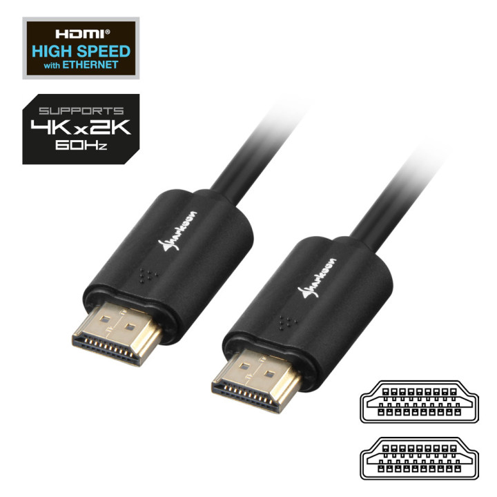 Sharkoon HDMI HDMI 4K, 5m cabo HDMI HDMI Type A (Standard) Preto