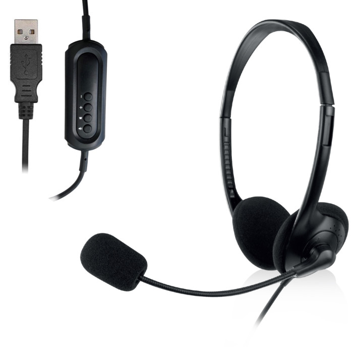 Ewent EW3568 auscultador Auscultadores Com fios Fita de cabeça Chamadas Música USB Type-A Preto
