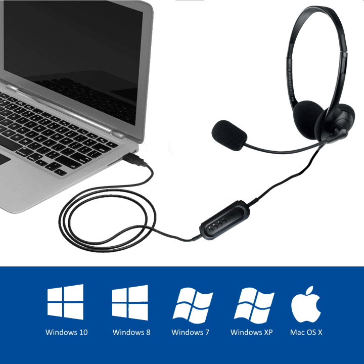 Ewent EW3568 auscultador Auscultadores Com fios Fita de cabeça Chamadas Música USB Type-A Preto