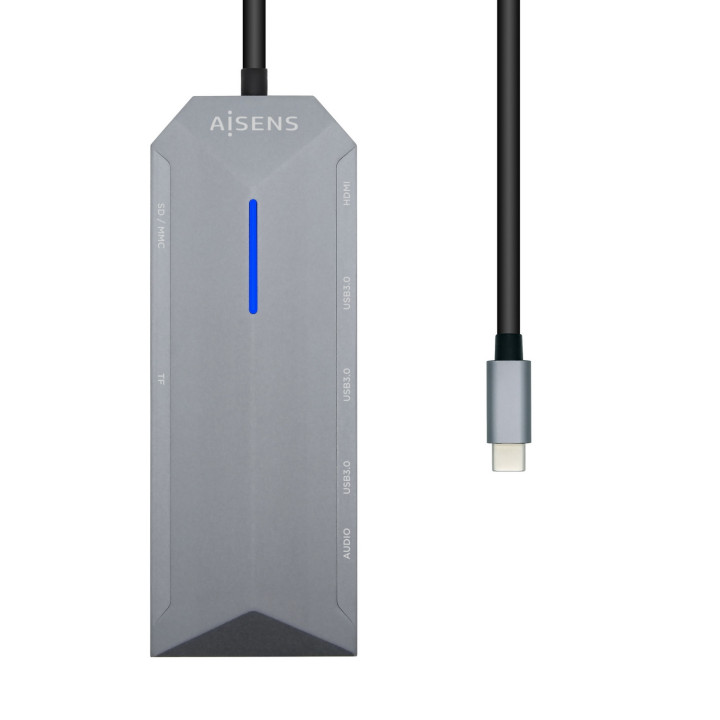AISENS ASUC-9P001-GR base & duplicador de portas Com fios Thunderbolt 3 Cinzento