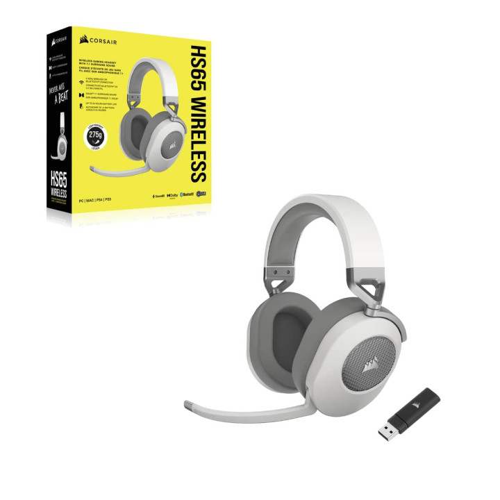 Corsair HS65 WIRELESS Auscultadores Sem fios Intra-auditivo Jogos Bluetooth Branco