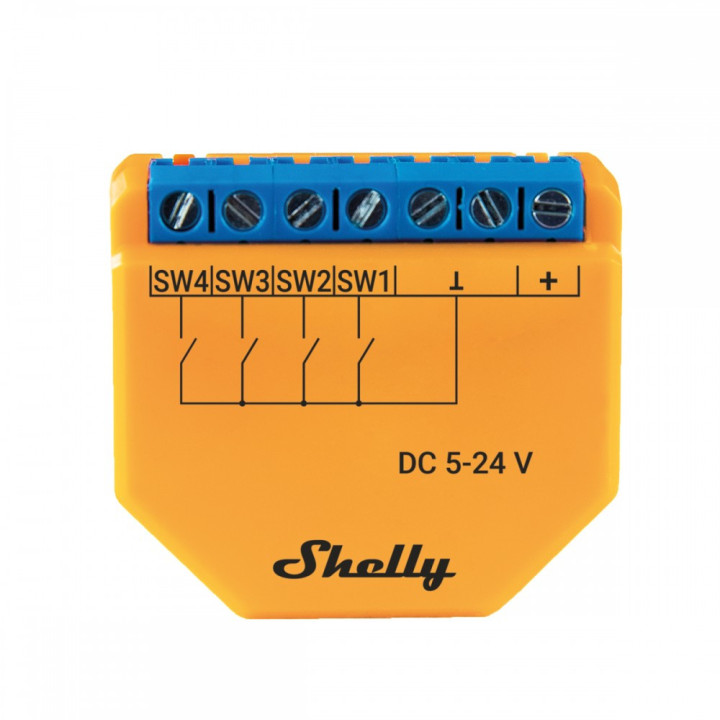 Shelly Plus i4 DC relé de energia Laranja