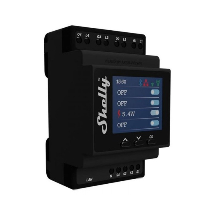 Módulo de Automação Shelly Pro 4PM Wi-Fi/Bluetooth/RJ-45 Preto