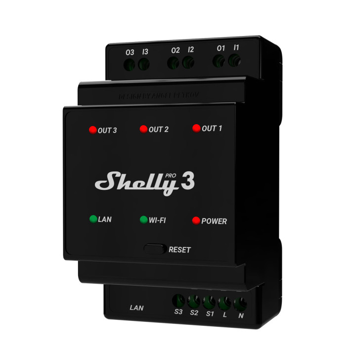 Shelly Pro 3 relé de energia Preto