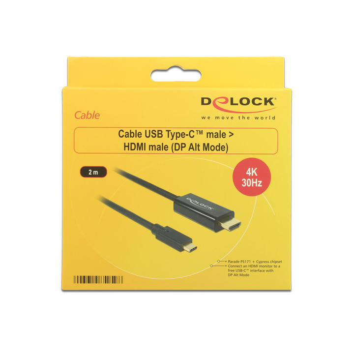 DeLOCK 85259 adaptador de cabo de vídeo 2 m USB Type-C HDMI Preto