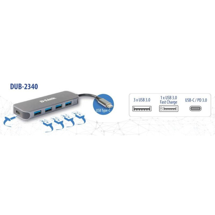 D-Link DUB-2340 hub de interface USB Type-C 5000 Mbit s Cinzento