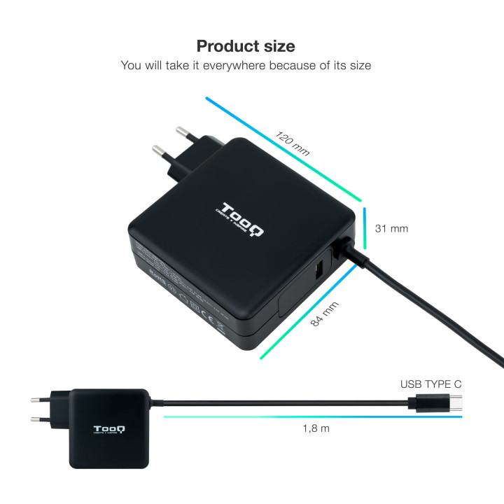 TooQ TQLC-USBC90PD adaptador e transformador Automático 90 W Preto