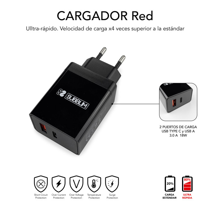 SUBBLIM SUBCHG-3WPD11 carregador de dispositivos móveis Preto, Cinzento Interior