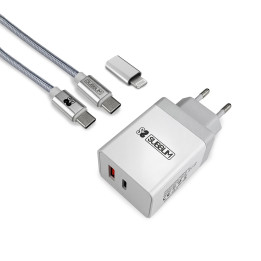 SUBBLIM SUBCHG-3WPD10 carregador de dispositivos móveis Prateado, Branco Interior