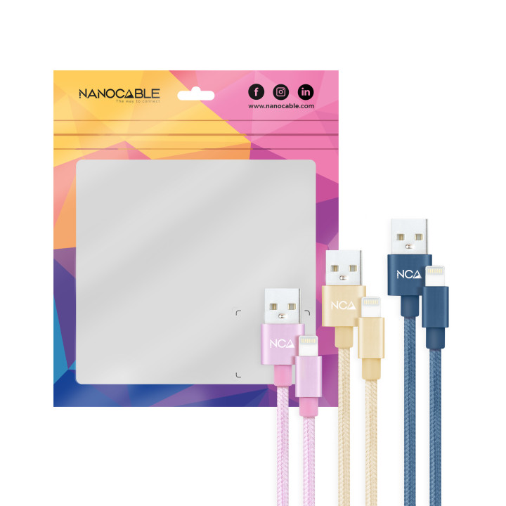 Nanocable 10.10.0401-CO2 cabo Lightning 1 m Azul, Dourado, Rosa