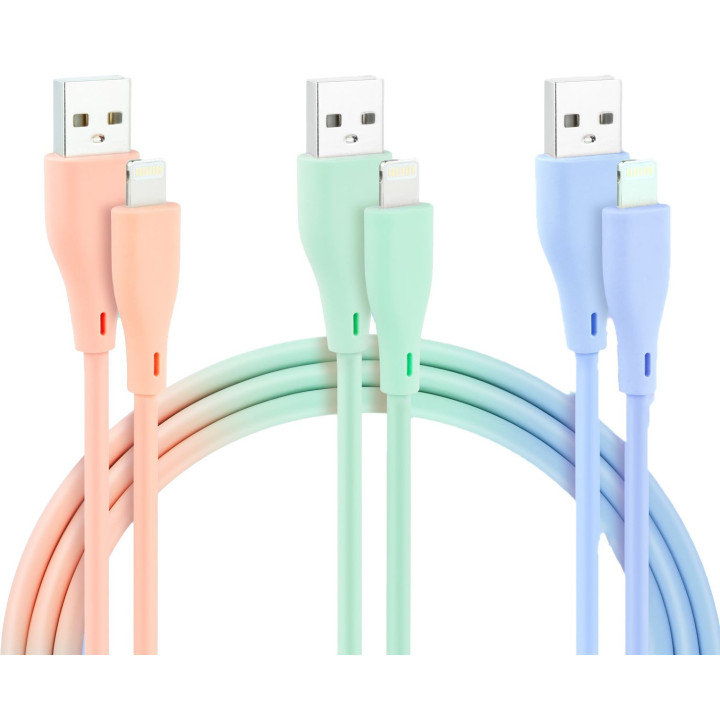 Cabos Lightning Nanocable Lightning p/ USB A/M 1M (Pack 3 - Rosa Azul e Verde)