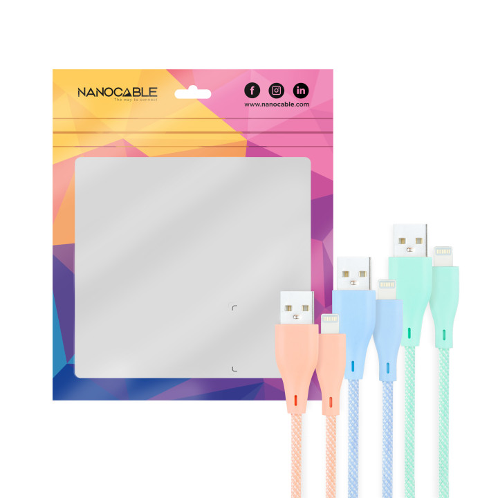 Nanocable 10.10.0401-CO1 cabo Lightning 1 m Azul, Verde, Rosa