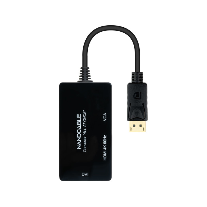 Nanocable 10.16.3301-ALL adaptador de cabo de vídeo 0,2 m DisplayPort DVI-D + VGA (D-Sub) + HDMI Preto