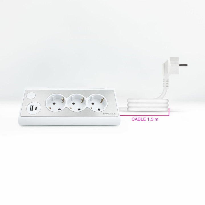 Nanocable 10.37.0013-W extensão elétrica 1,5 m 3 tomada(s) CA Interior Alumínio, Branco