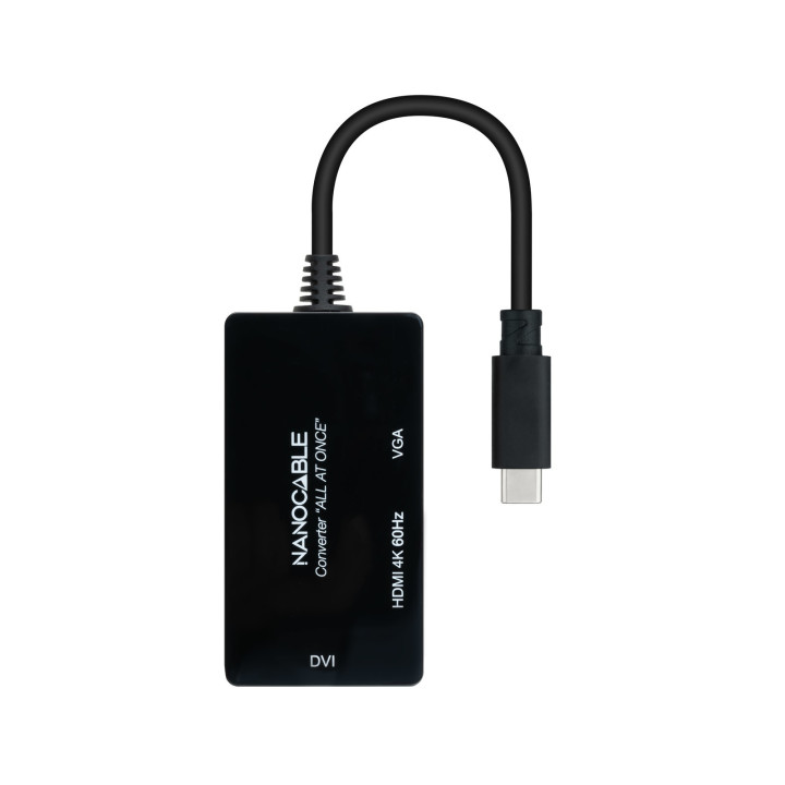 Nanocable 10.16.4301-ALL adaptador de cabo de vídeo 0,2 m USB Type-C DVI-D + VGA (D-Sub) + HDMI Preto