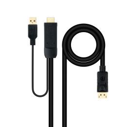 Nanocable 10.15.4352 adaptador de cabo de vídeo 1,8 m HDMI + USB Type-A DisplayPort Preto