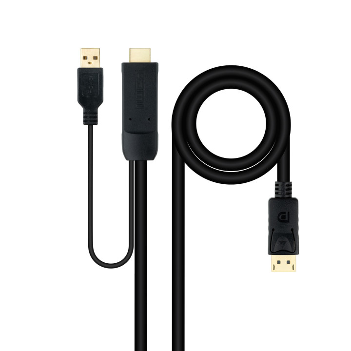 Nanocable 10.15.4352 adaptador de cabo de vídeo 1,8 m HDMI + USB Type-A DisplayPort Preto