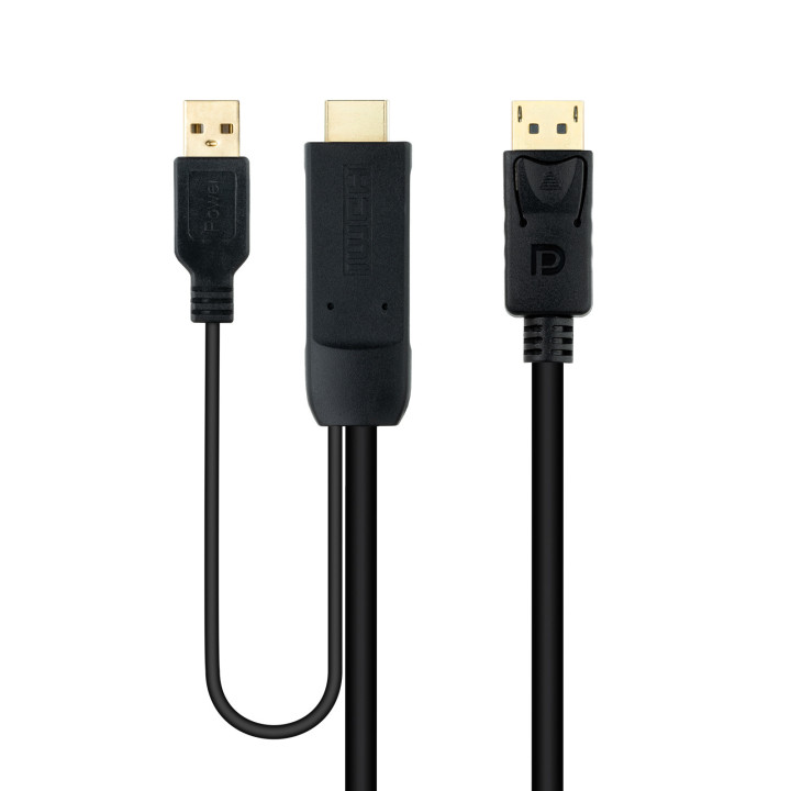 Nanocable 10.15.4352 adaptador de cabo de vídeo 1,8 m HDMI + USB Type-A DisplayPort Preto