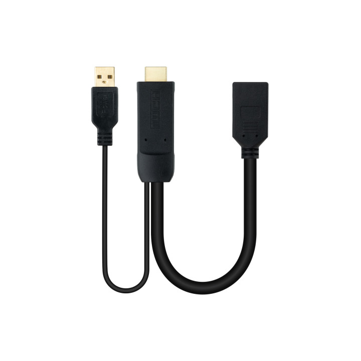 Nanocable 10.16.0205 adaptador de cabo de vídeo 0,2 m HDMI + USB Type-A DisplayPort Preto