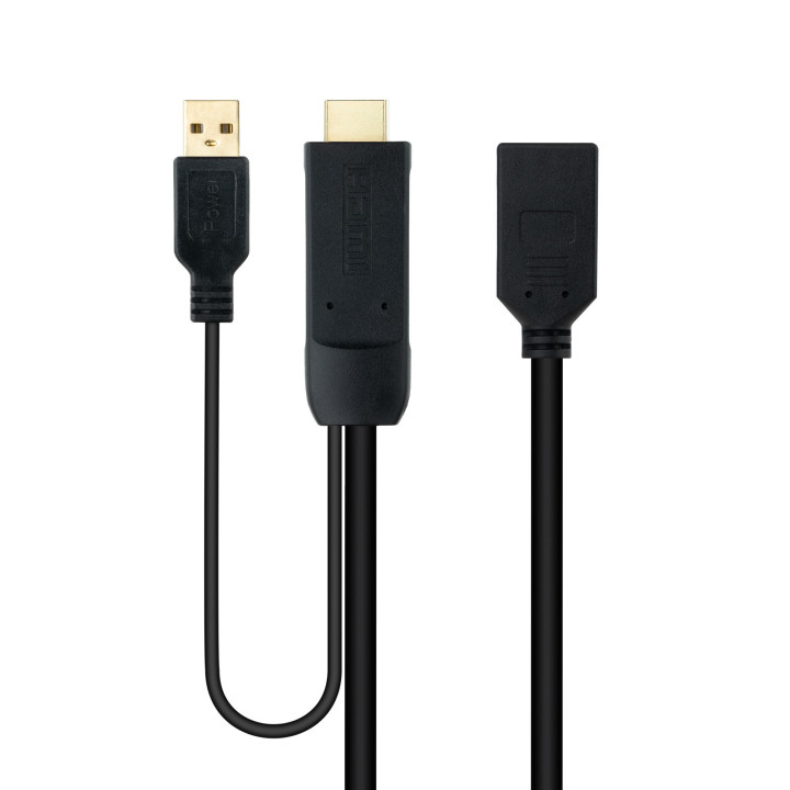 Nanocable 10.16.0205 adaptador de cabo de vídeo 0,2 m HDMI + USB Type-A DisplayPort Preto