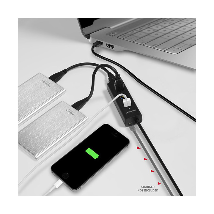 Axagon HUE-S2BL hub de interface USB 3.2 Gen 1 (3.1 Gen 1) Type-A 5000 Mbit s Preto