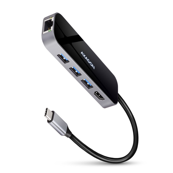 Axagon HMC-6GL base & duplicador de portas USB 3.2 Gen 1 (3.1 Gen 1) Type-C Preto, Cinzento
