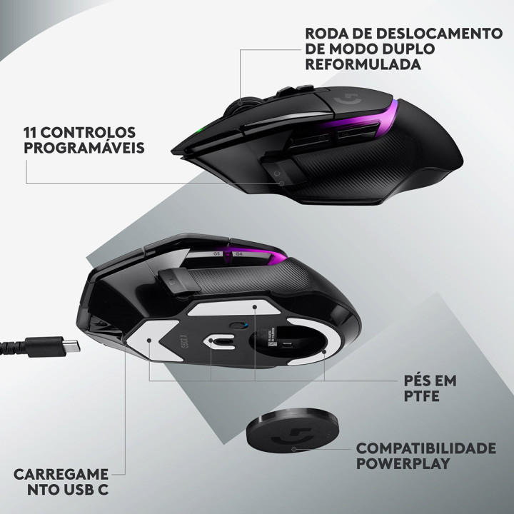 Rato Gaming Logitech G Series G502 X Plus LightSpeed RGB 25600DPI Wireless Preto