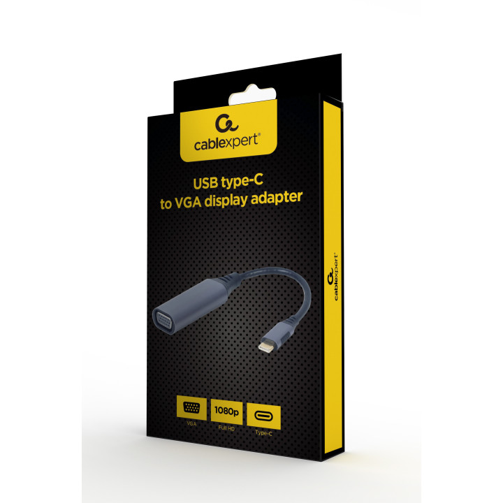 Cablexpert A-USB3C-VGA-01 adaptador de cabo de vídeo 0,15 m USB Type-C VGA (D-Sub) Cinzento
