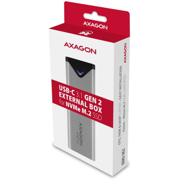 Caixa Externa AXAGON EEM2-UG2 para M.2/NVMe/SSD USB-C 3.2 Gen2 silver