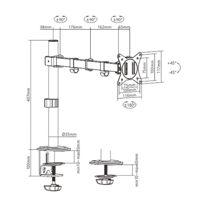 Suporte de Mesa 17" a 32" Gembird MA-D1-01 Articulado Preto